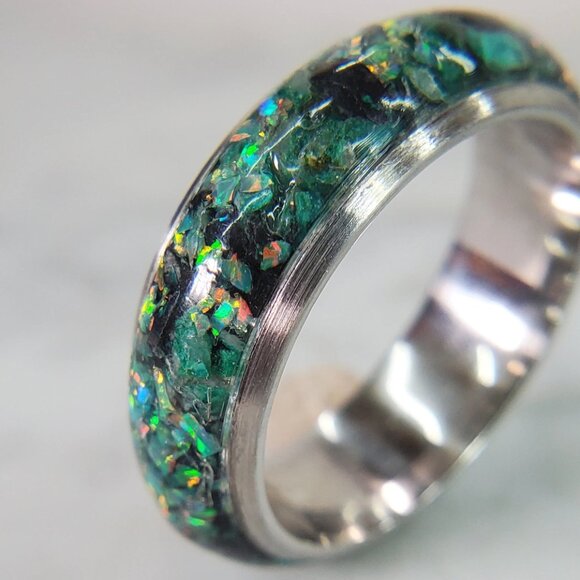 "Rain Forest" Ring with Green Opal & Black Tourmaline - Picture 4 of 8